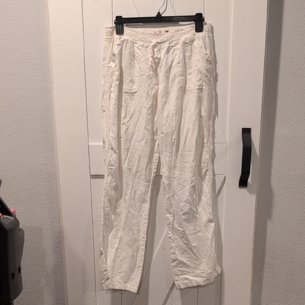 SO Women's White Relaxed Fit Pants with Drawstring Waiste Size Large
